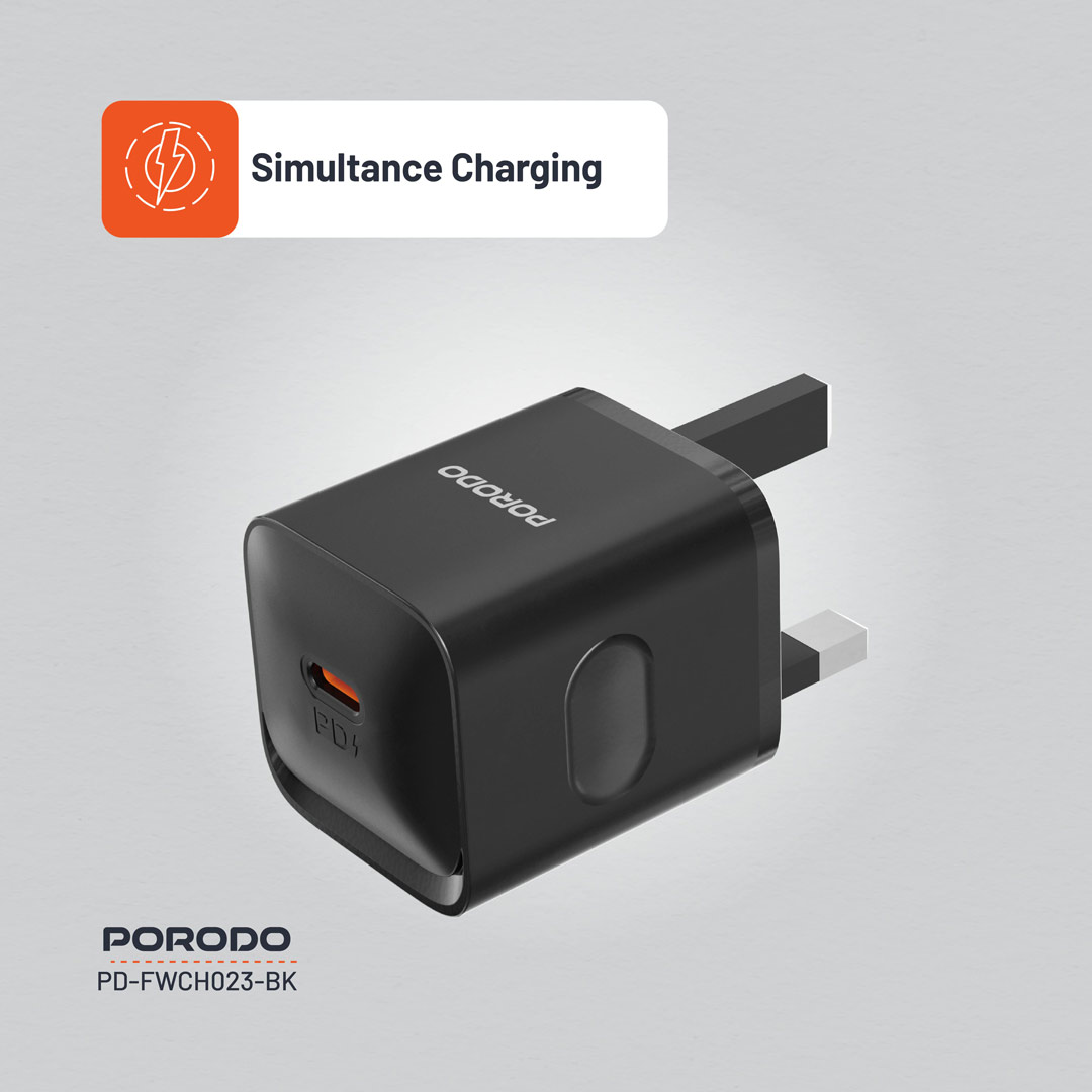 PORODO USB C TO USB C POWER DELIVERY WALL CHARGER 20W 1.2M BLACK PD-FWC023-C-BK thumbnail 6