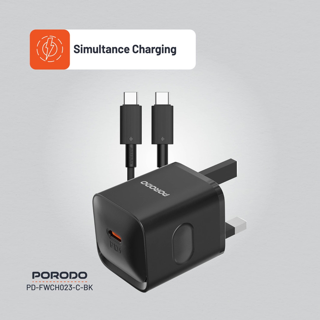 PORODO USB C TO LIGHTNING POWER DELIVERY WALL CHARGER 20W 1.2M BLACK PD-FWC023-L-BK thumbnail 5