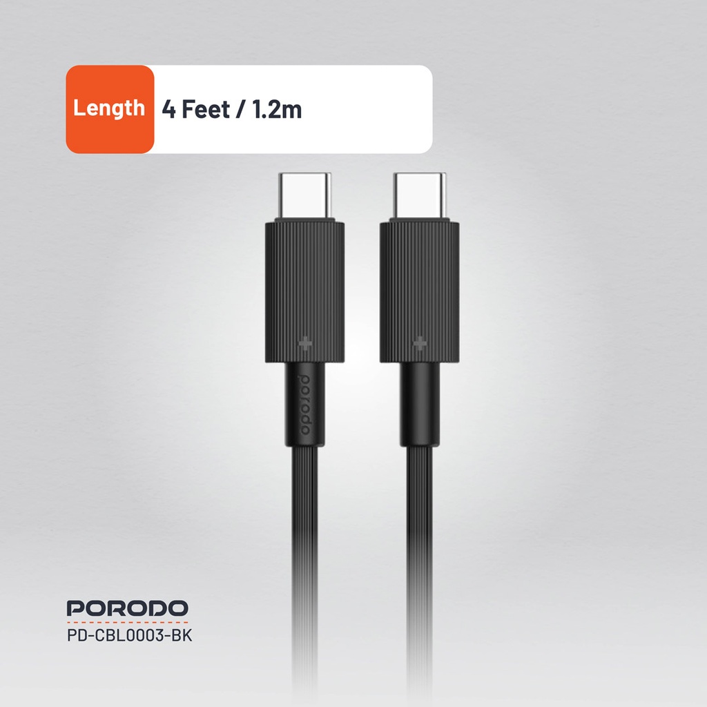 PORODO USB-C TO USB-C DURABLE CHARGING CABLE PD60W BLACK PDCBL0003BK thumbnail 9