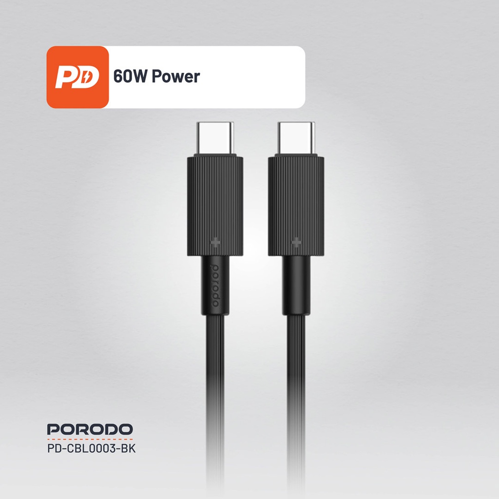 PORODO USB-C TO USB-C DURABLE CHARGING CABLE PD60W BLACK PDCBL0003BK thumbnail 8