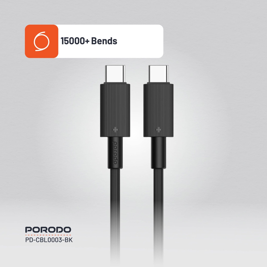 PORODO USB-C TO USB-C DURABLE CHARGING CABLE PD60W BLACK PDCBL0003BK thumbnail 6