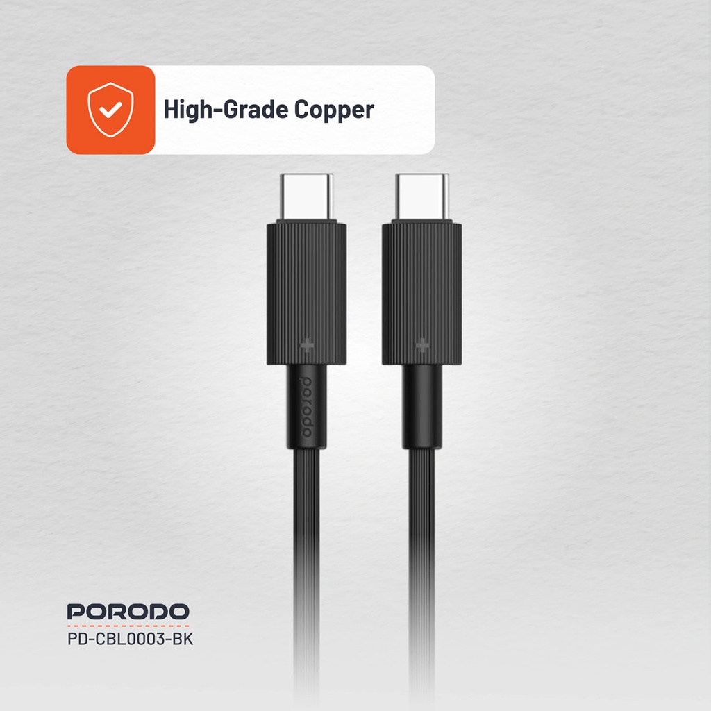 PORODO USB-C TO USB-C DURABLE CHARGING CABLE PD60W BLACK PDCBL0003BK thumbnail 5
