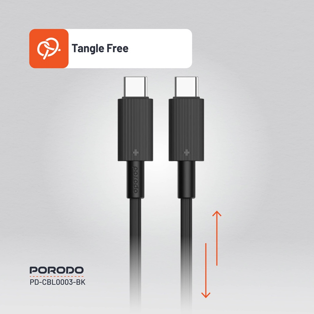 PORODO USB-C TO USB-C DURABLE CHARGING CABLE PD60W BLACK PDCBL0003BK thumbnail 4