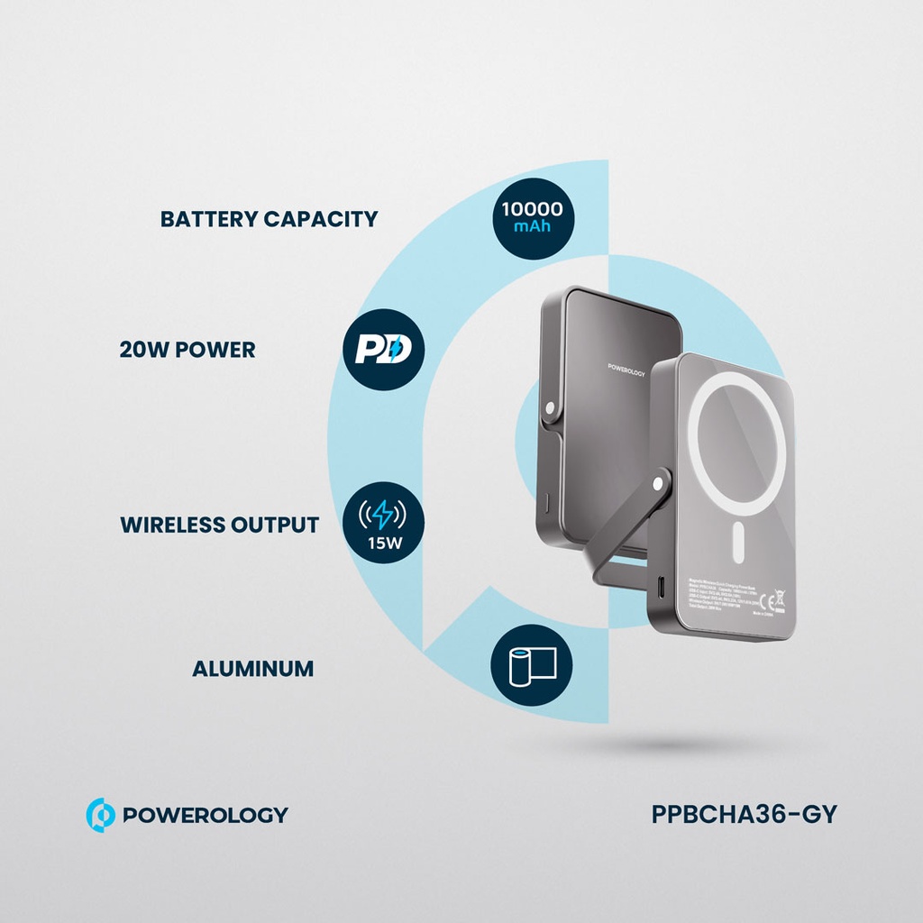 POWEROLOGY 10000MAH GLASS SURFACE MAGSAFE POWERBANK TITANIUM PPBCHA36-TI thumbnail 2