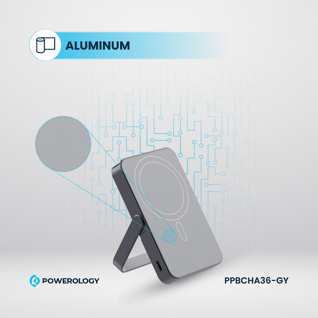 POWEROLOGY 10000MAH GLASS SURFACE MAGSAFE POWERBANK GREY PPBCHA36-GY thumbnail 3