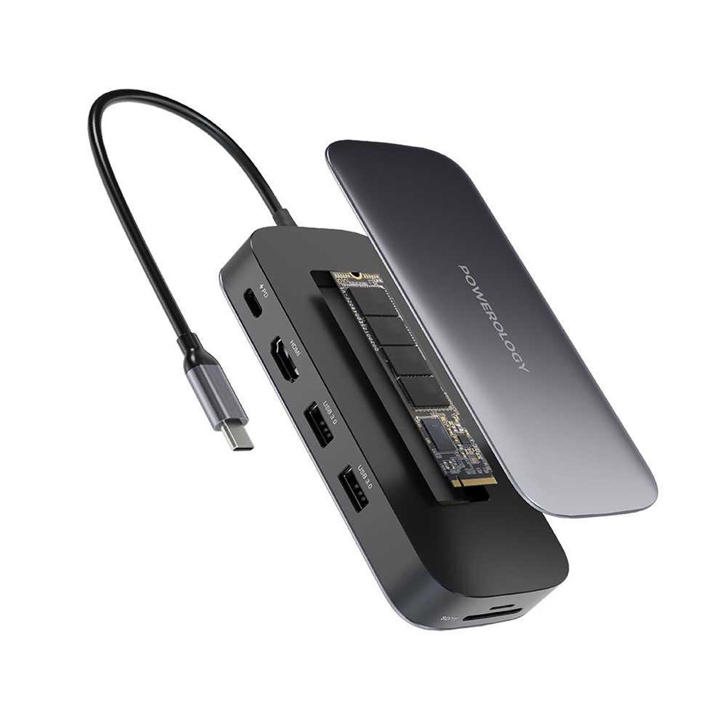 POWEROLOGY 512GB USB C AND SSD DRIVE ALL IN ONE CONNECTIVITY AND STORAGE 100W PWDSHB512