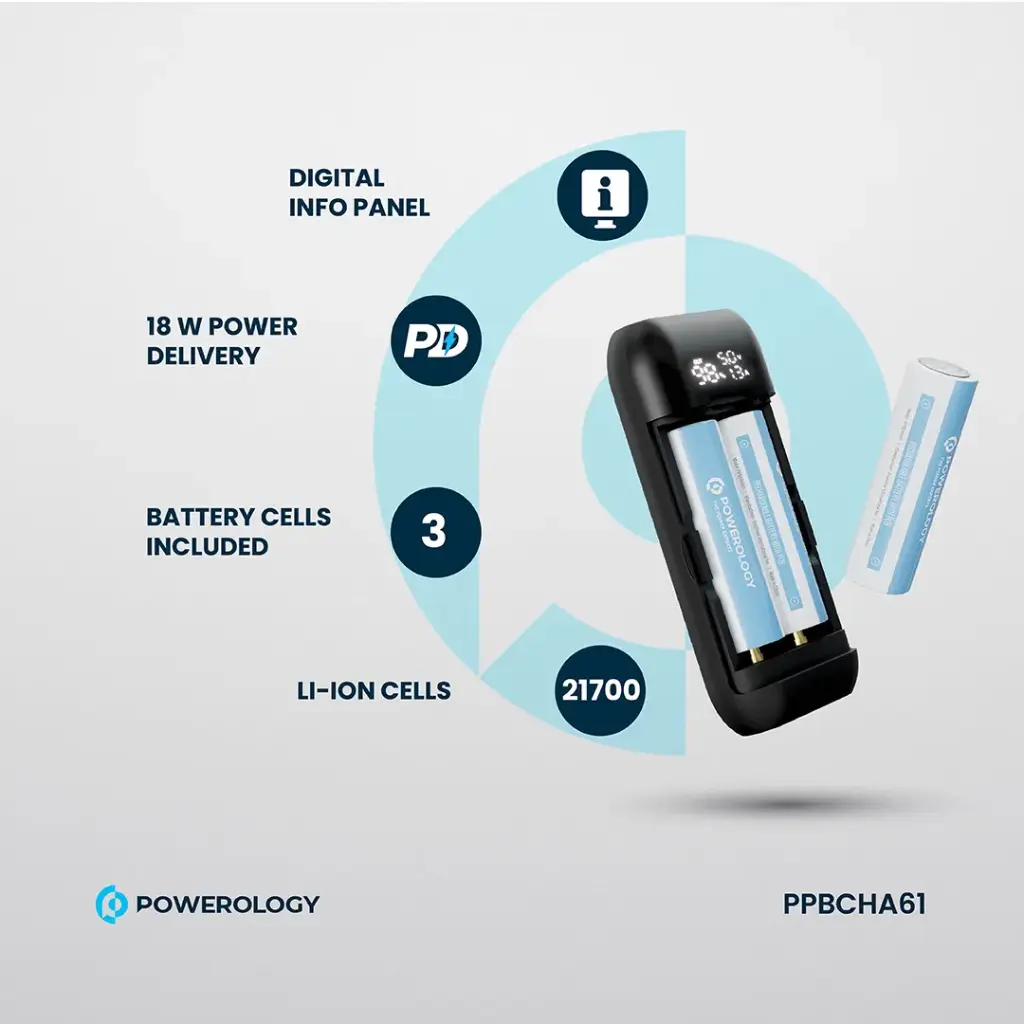 POWEROLOGY DIY CELL 10000+5000MAH POWERBANK BLACK PPBCHA61 thumbnail 2