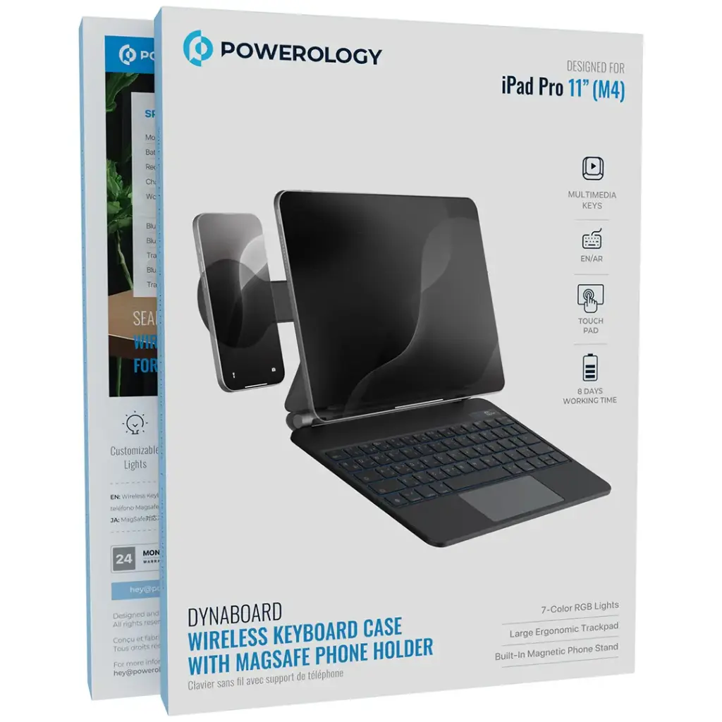 POWEROLOGY DYNABOARD WIRELESS KEYBOARD CASE WITH MAGSAFE PHONE HOLDER FOR IPAD PRO 11 M4 BLACK PWMK11BK thumbnail 4