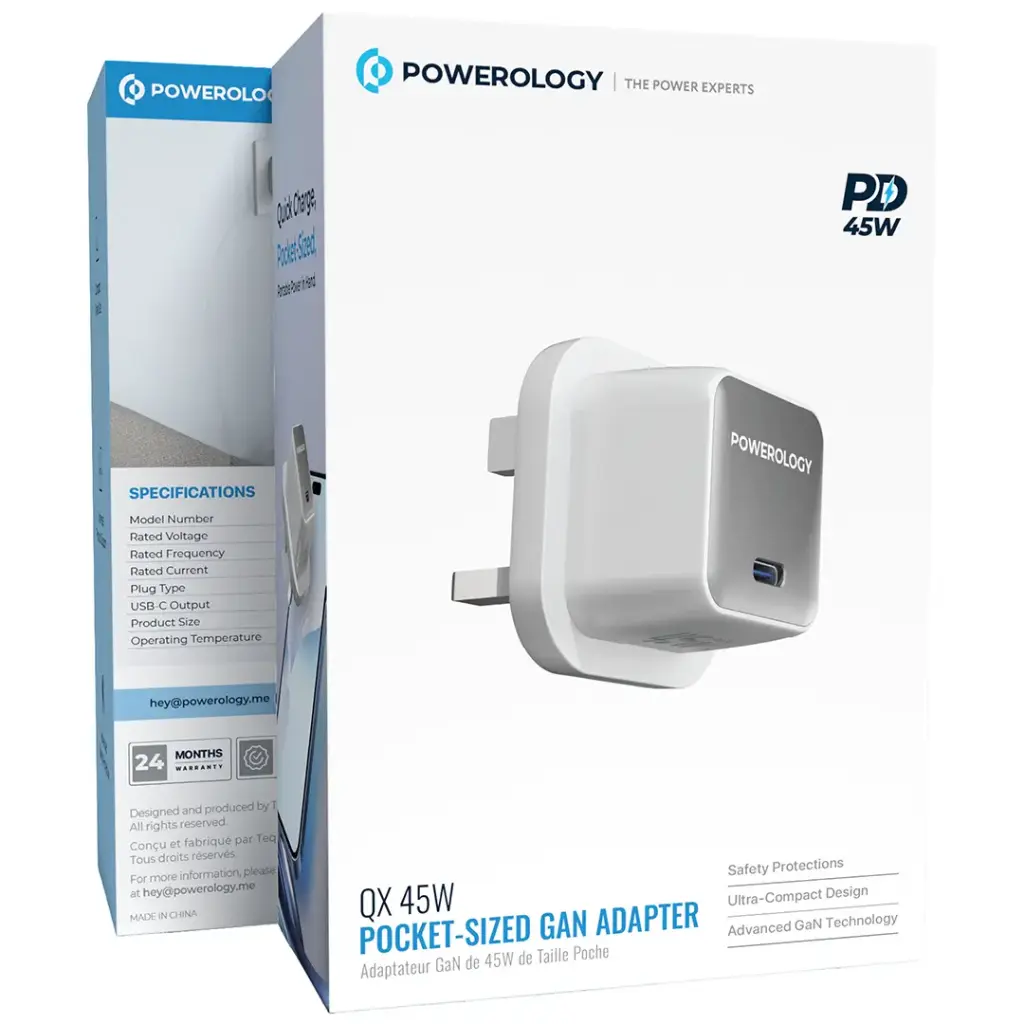 POWEROLOGY QX 45W POCKET SIZED GAN ADAPTER WHITE PWCUQC055WH thumbnail 2