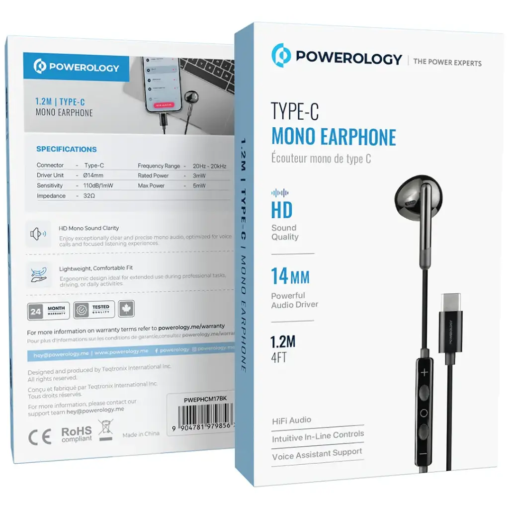 POWEROLOGY TYPE C MONO EARPHONE BLACK PWEPHCM17BK thumbnail 2