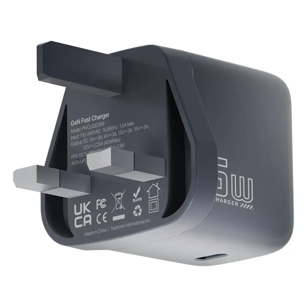 POWEROLOGY VOLTFLOW 45W AVS GAN WALL CHARGER GRAY PWCUQC069GY thumbnail 2