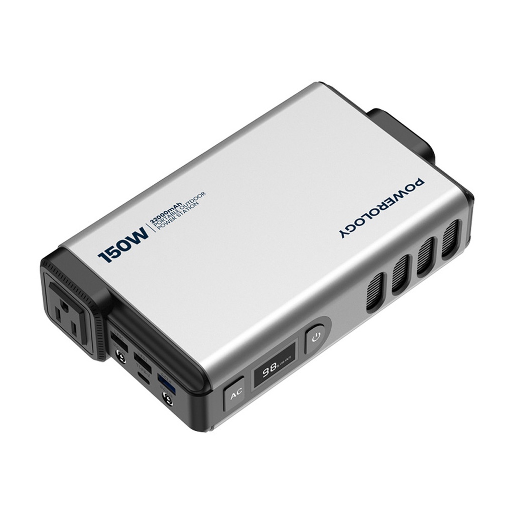 POWEROLOGY 32000MAH 150W MINI POWER STATION WITH AC OUTPUT GREY PPBCHA31