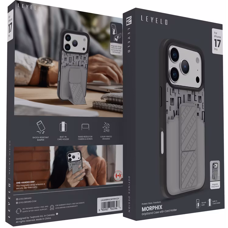 LEVELO MORPHIX IPHONE 17 PRO GRIPSTAND CASE WITH CARD HOLDER CLOUD GREY LVLMRPGCIP17PCGY thumbnail 14