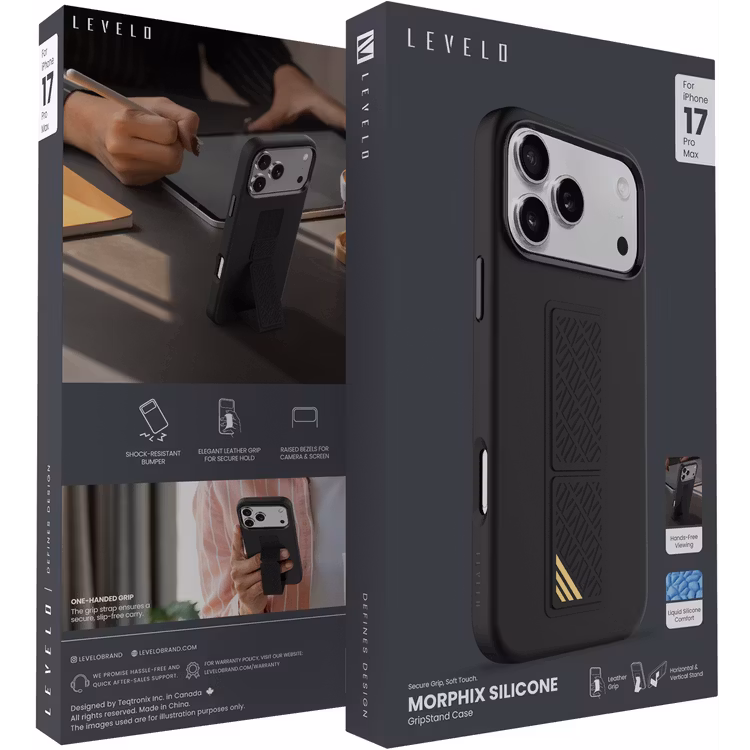 LEVELO IPHONE 17 PRO MAX MORPHIX SILICONE CASE WOTH LEATHER GRIP BLACK LVLMRPS17PMBK thumbnail 10