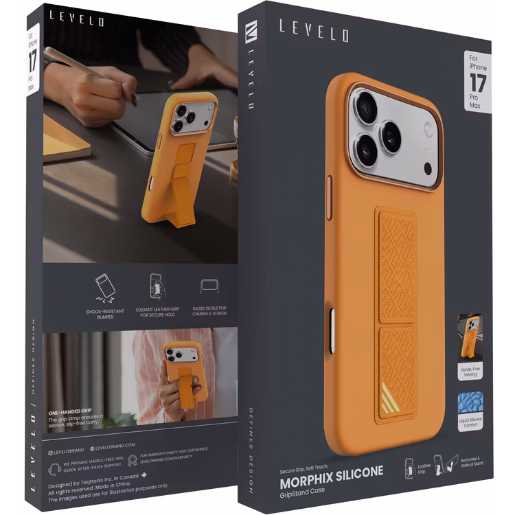LEVELO IPHONE 17 PRO MORPHIX SILICONE CASE WOTH LEATHER GRIP ORANGE LVLMRPS17PORG thumbnail 10