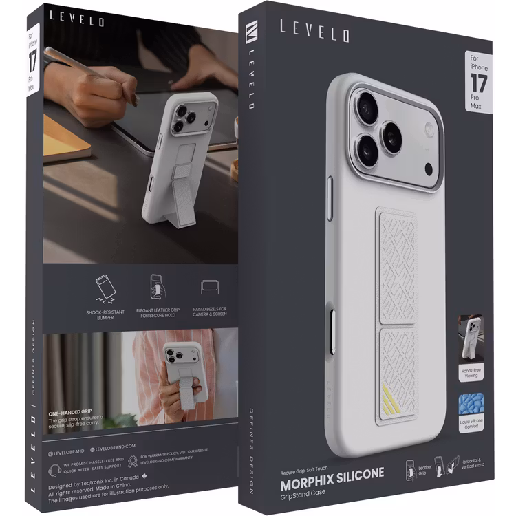 LEVELO IPHONE 17 PRO MAX MORPHIX SILICONE CASE WITH LEATHER GRIP SILVER LVLMRPS17PMSL thumbnail 10