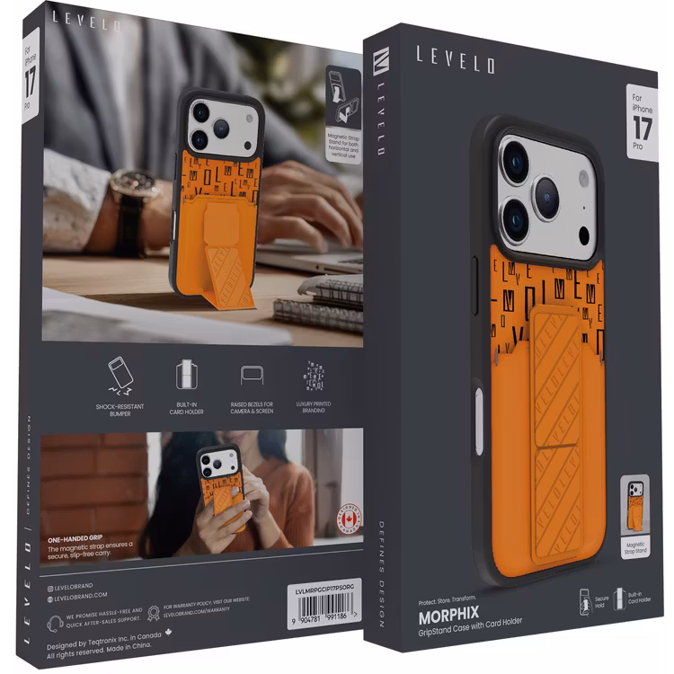 LEVELO MORPHIX IPHONE 17 PRO MAX GRIPSTAND CASE WITH CARD HOLDER SUNRISE ORANGE LVLMRPGCIP17PMSORG thumbnail 3