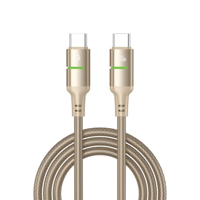 POWERO PLUS LUCENT ALLOY BRAIDED CABLE WITH LED INDICATOR TYPE C TO TYPE C 60W 1.2M DESERT TITANIUM PR-LCBD12CC-DT