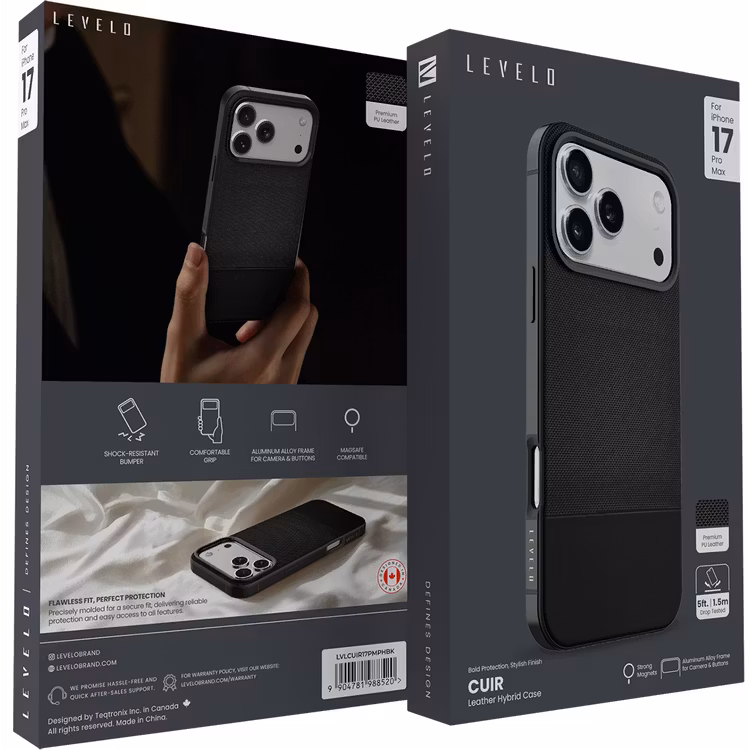 LEVELO IPHONE 17 PRO LEVELO CUIR CASE PHANTOM BLACK LVLCUIR17PPHBK thumbnail 3