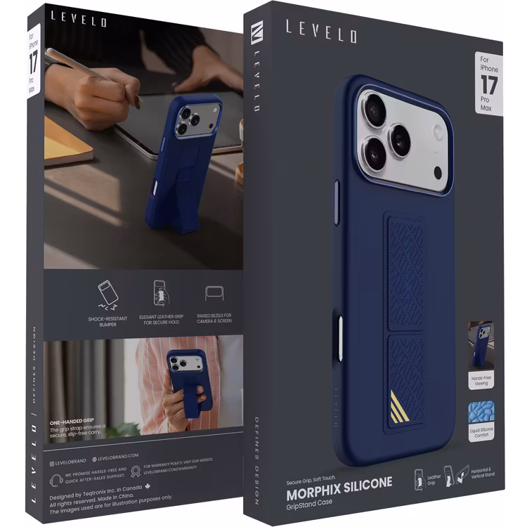 LEVELO IPHONE 17 PRO MAX MORPHIX SILICONE CASE WITH LEATHER GRIP DARK BLUE LVLMRPS17PMDBK thumbnail 11