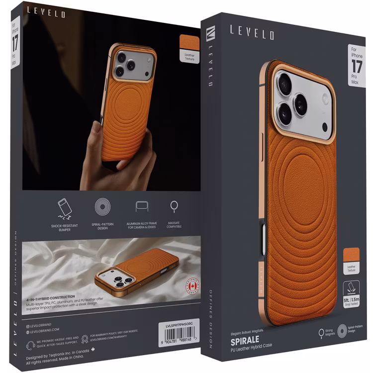 LEVELO SPIRALE IPHONE 17 PRO MAX PU LEATHER HYBRID CASE SUNRISE ORANGE LVLSPR17PMSORG thumbnail 10
