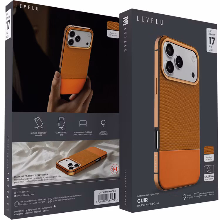 LEVELO IPHONE 17 PRO LEVELO CUIR CASE SUNRISE ORANGE LVLCUIR17PSORG thumbnail 11