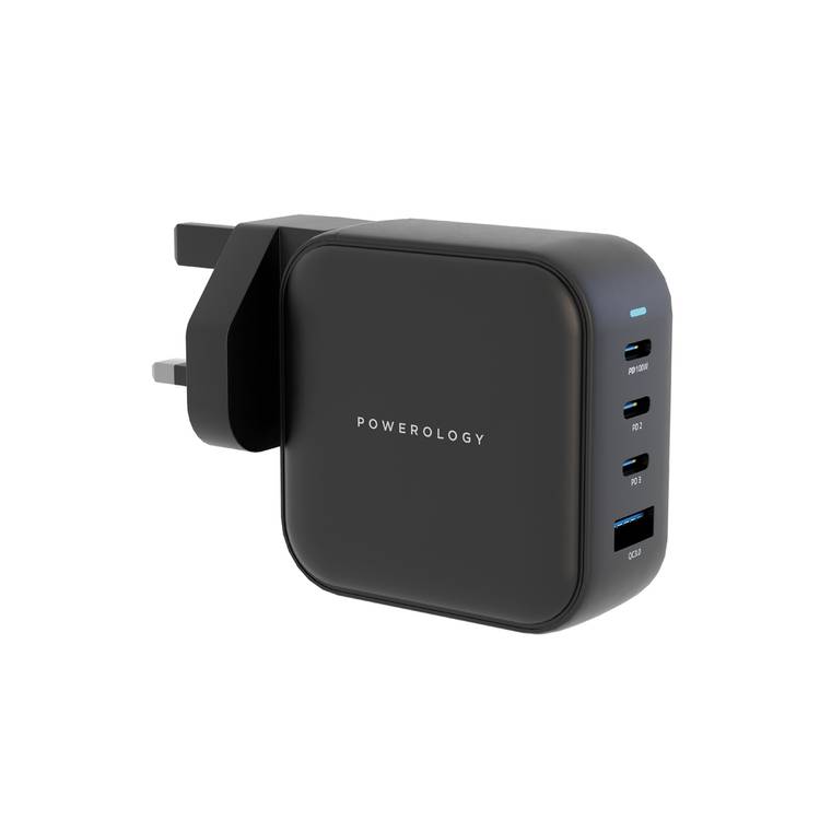 POWEROLOGY TRIPLE PD GAN CHARGER PD100W USB A TO QC 3.0 BLACK