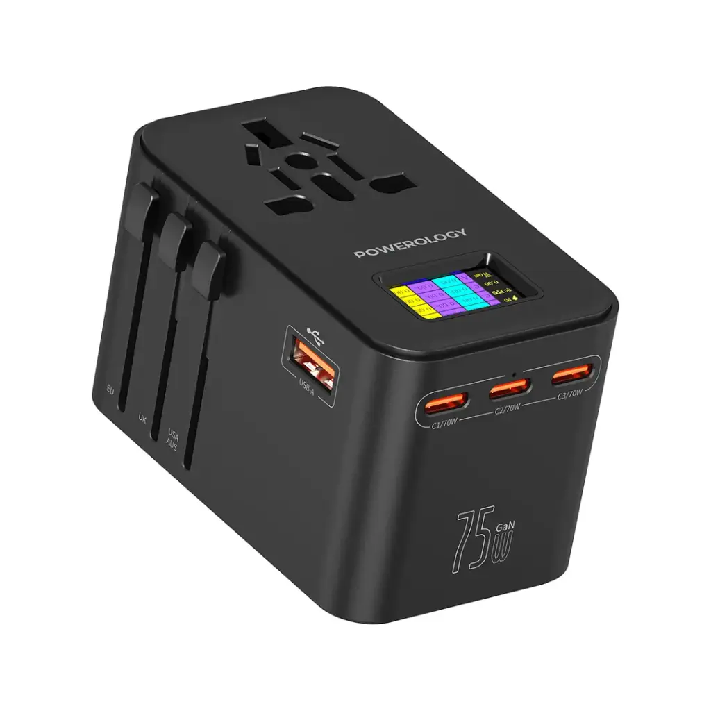 POWEROLOGY GAN 75W UNIVERSAL CHARGER BLACK PWCUQC041