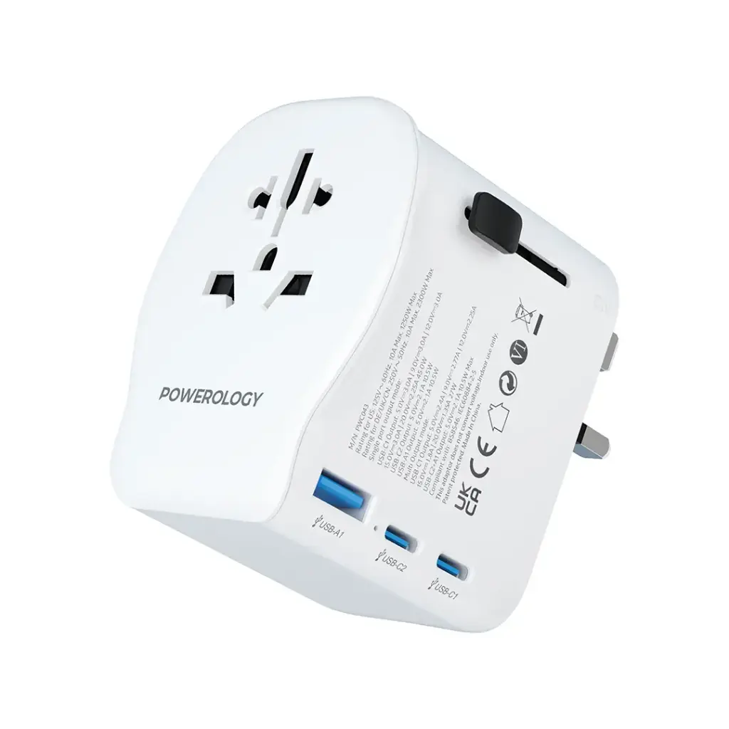POWEROLOGY UNIVERSAL TRAVEL ADAPTER PD 45W 2300W WHITE PWCUQC043