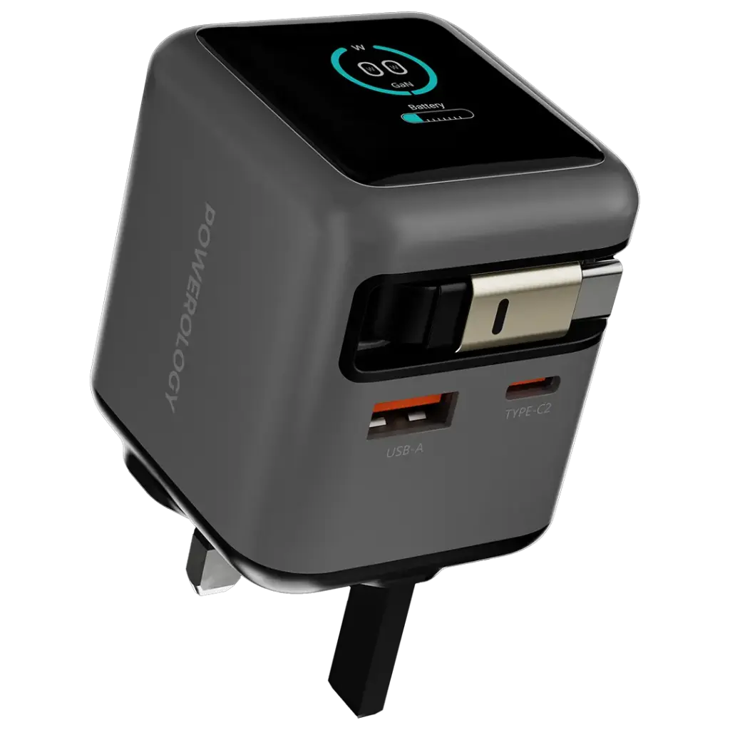 POWEROLOGY HALO DUAL PORT GAN CHARGER GREY PWCUQC051GY