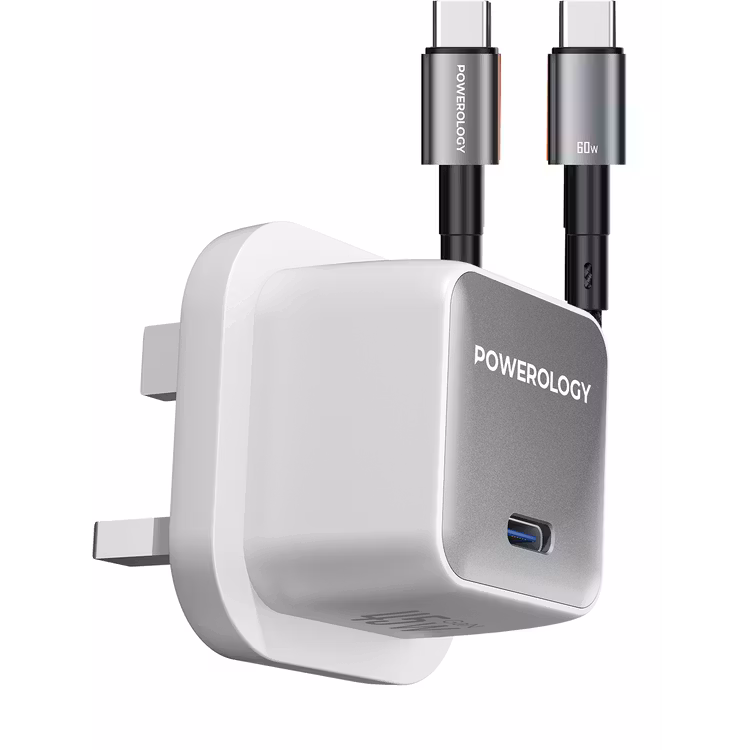 POWEROLOGY QX 45W POCKET SIZED GAN ADAPTER WITH TYPE C CABLE WHITE PWCUQC055WHC