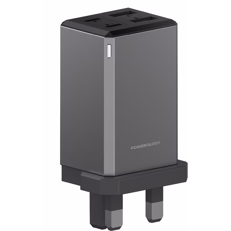 POWEROLOGY 65W GAN UK PLUG TRAVEL ADAPTER GRAY PWCUQC063GR
