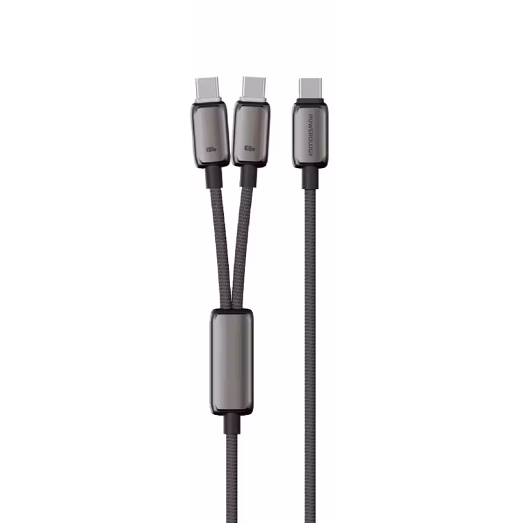 POWEROLOGY ZINCO SERIES 2 IN 1 DUAL USB C CABLE PD100W 1.2M DARK GREY PWDC100DGY