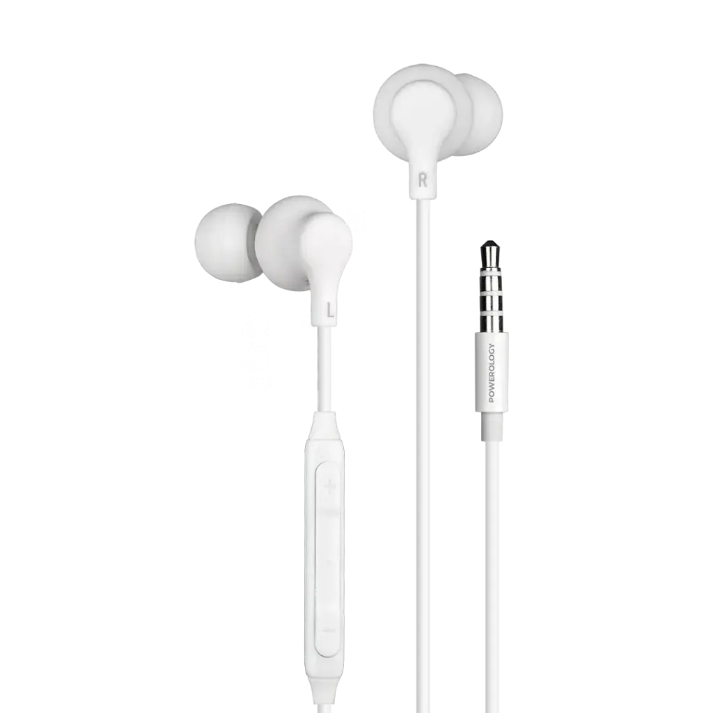 POWEROLOGY 3.5MM IN EAR STEREO EARPHONES WHITE PWEPHR28WH