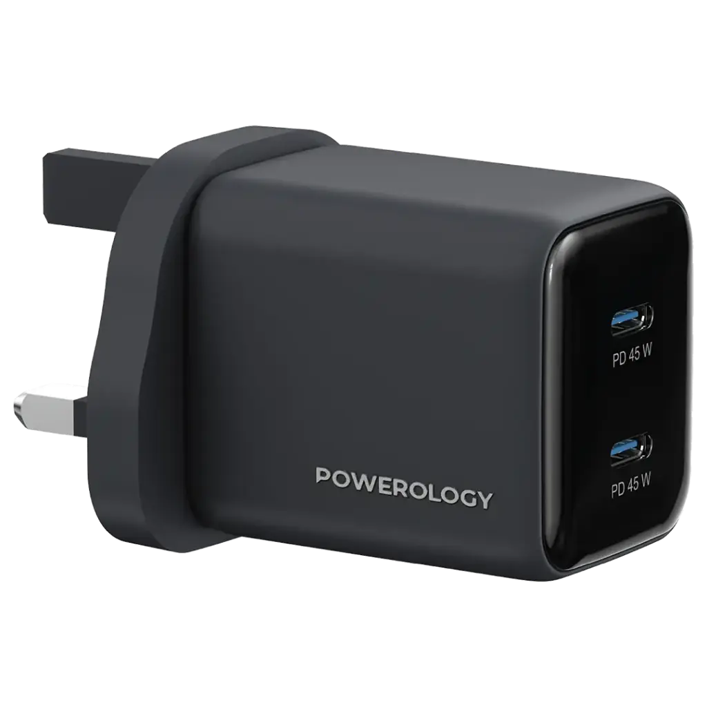POWEROLOGY VOLT-X 45W DUAL PORT GAN WALL CHARGER INCLUDED CABLE 1.2M BLACK PWP4845ACTOCBK