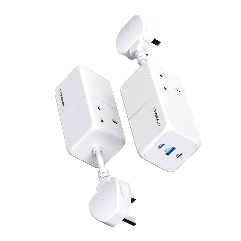POWEROLOGY 65W POWER STIP WITH DUAL POWER SOCKET WHITE PWPS65W-WH
