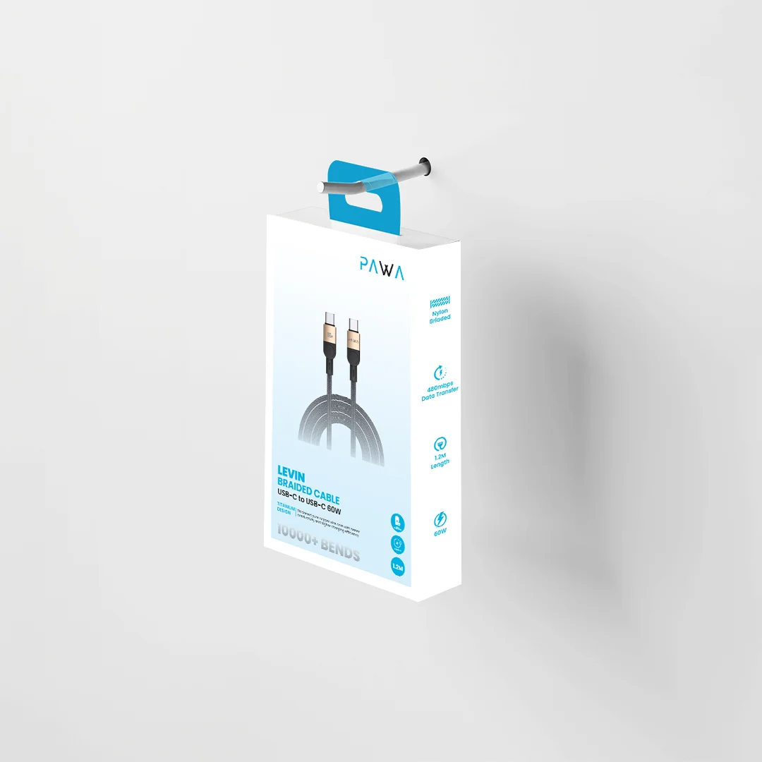 PAWA LEVIN USB C TO USB C BRAIDED CABLE 1.2M 60W DESERT BLACK PW-12BDC253-DTBK thumbnail 5