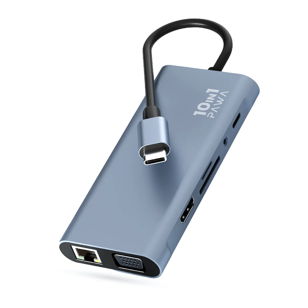 PAWA 10 IN 1 USB C WITH 4K HDTV AND VGA 100W HUB PW-TCHUB101