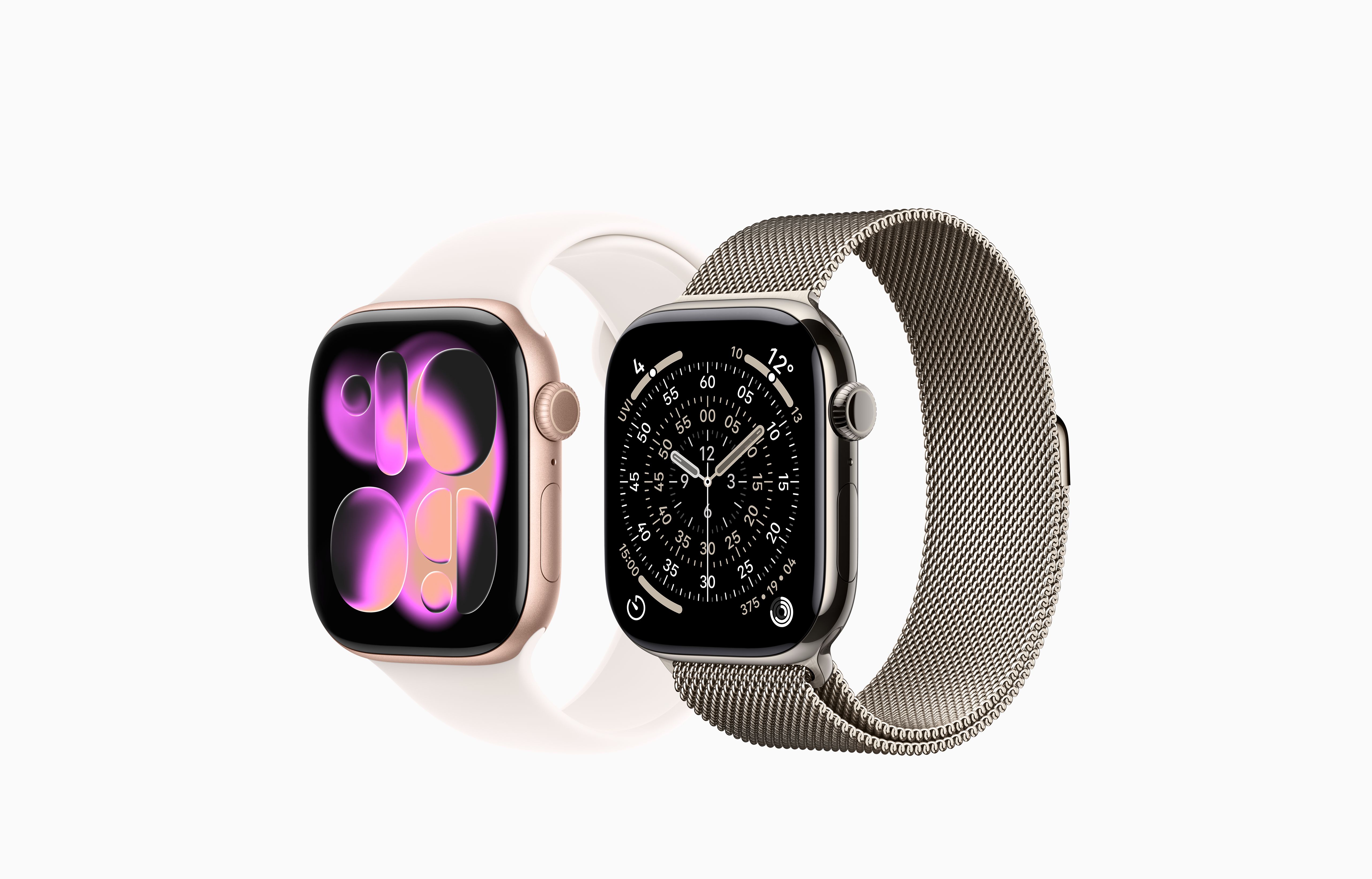 APPLE WATCH SERIES 11 GPS+ CELLULAR 42MM GOLD TITANIUM CASE WITH LIGHT BLUSH SPORT BAND S-M MF8W4 thumbnail 2