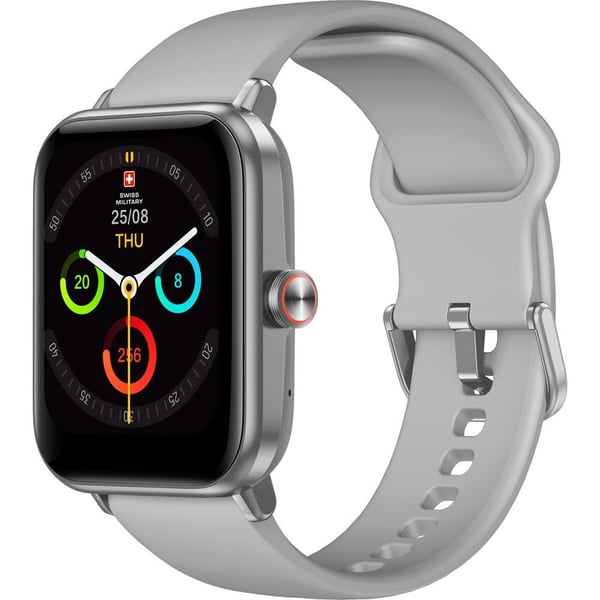 SWISS MILITARY ALPS 4 SILVER WATCH WITH GRAY SILICONE STRAP SM-WCH-ALPS4-BLKF-GRYSS