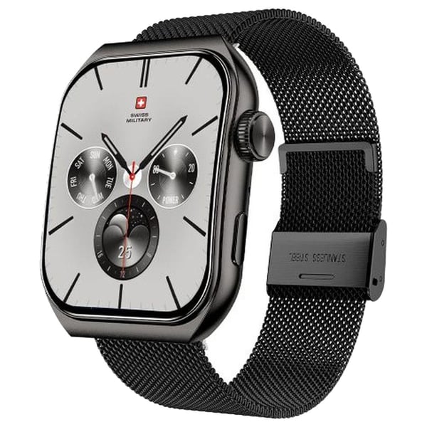 SWISS MILITARY ALPS 3 BLACK WATCH WITH GUN STAINLESS STEEL STRAP SM-WAT-ALPS3-GUNF-GUNSST