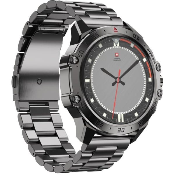 SWISS MILITARY DOM 5 WATCH WITH METAL STRAP GUN STAINLEESS STEEL BLACK SM-WCH-DOM5-GUNMETSTS