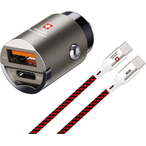 SWISS MILITARY CAR DRIVE 30W SUPER FAST CHARGER WITH USB C TO USB C CABLE SM-CC-30WPD-1C1A-CABLE