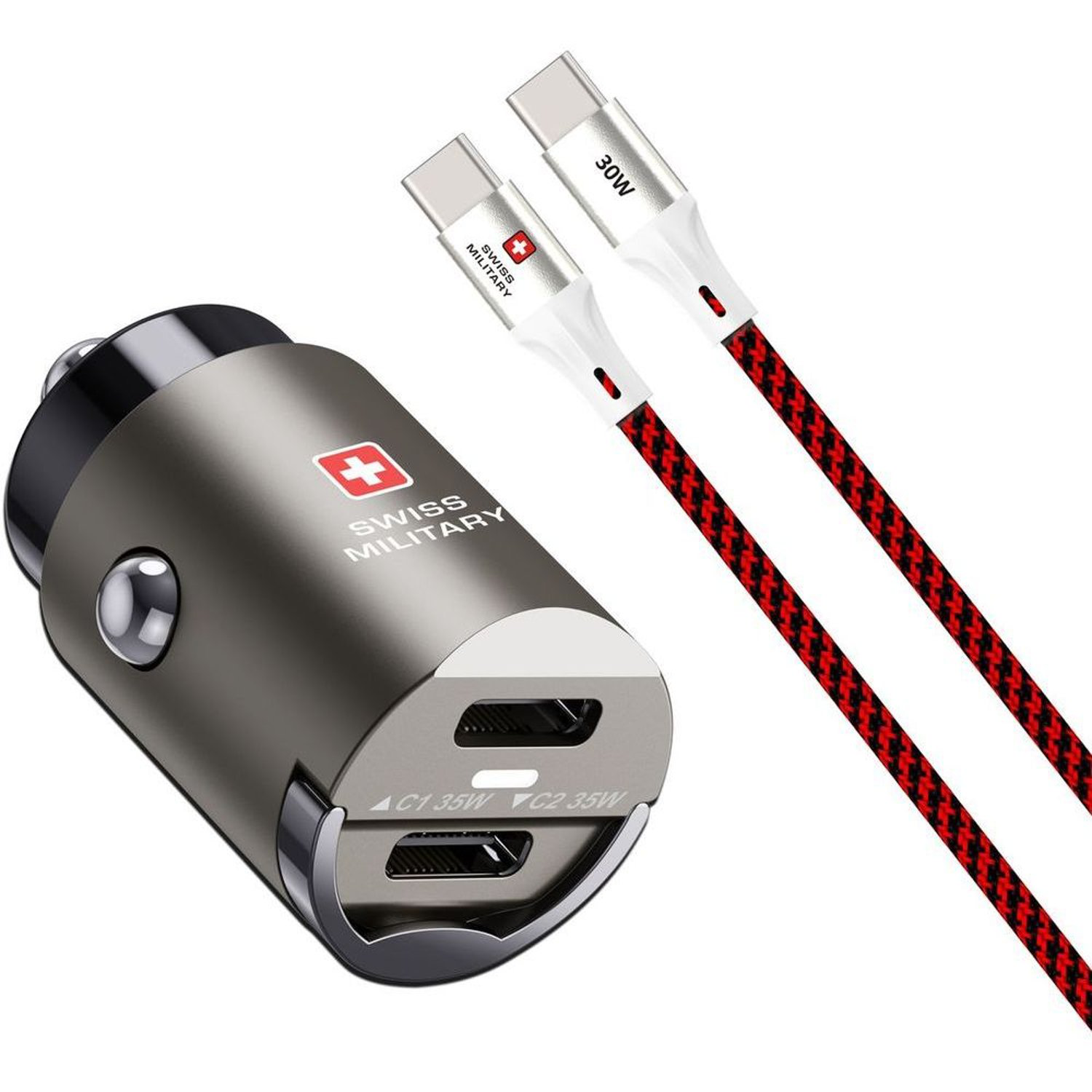 SWISS MILITARY CAR DRIVE 35W SUPER FAST CHARGER WITH USB C TO USB C CABLE SM-CC-35WPD-2C-CABLE