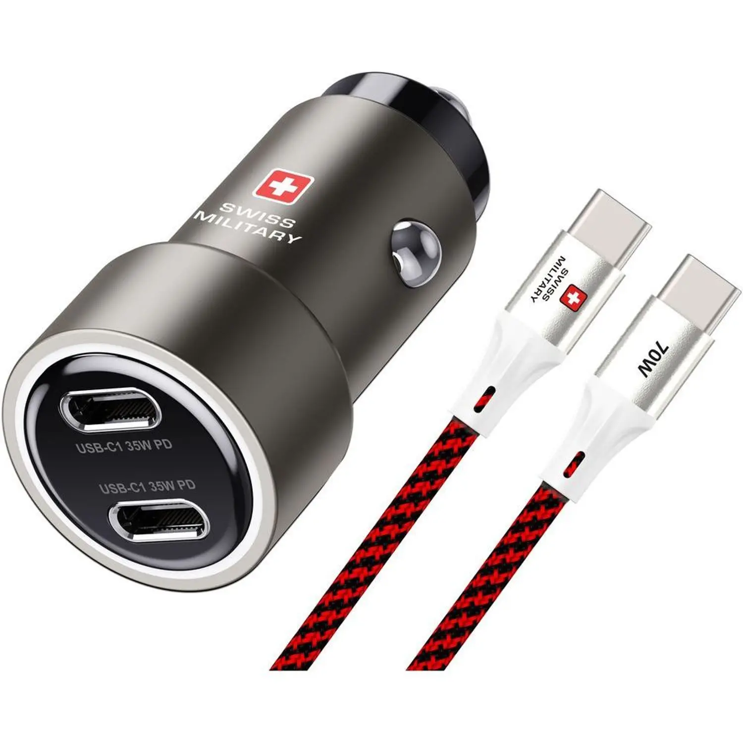 SWISS MILITARY CAR DRIVE 70W SUPER FAST CHARGER WITH USB-C TO USB CABLE