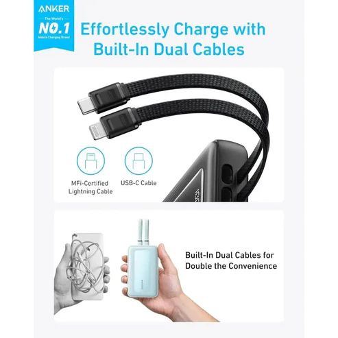 Anker Zolo 10000mAh Power Bank 30W Built-in Type-C and Lightning Cable Black A1680H11 thumbnail 5