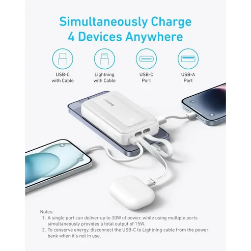 ANKER ZOLO 10000MAH POWER BANK 30W BUILT-IN TYPE-C AND LIGHTNING CABLE BLACK A1680H11 thumbnail 2