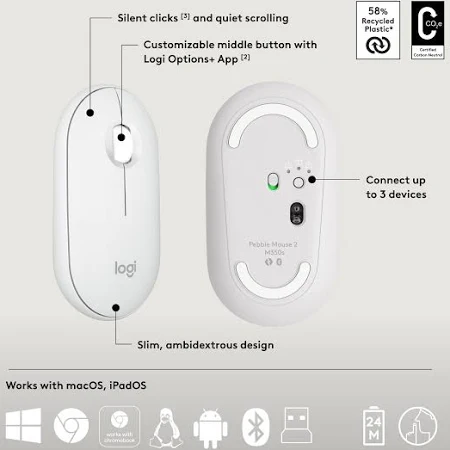 LOGITECH PEBBLE 2 COMBO KEYBOARD AND MOUSE WHITE 920-012398 thumbnail 7