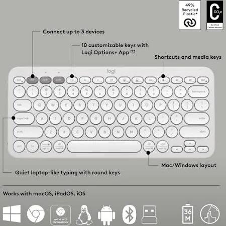 LOGITECH PEBBLE 2 COMBO KEYBOARD AND MOUSE WHITE 920-012398 thumbnail 6