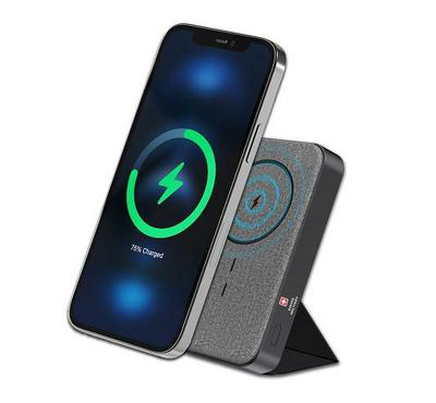 SWISS MILITARY 10000MAH PORTABLE POWERBANK WIRELESS MAGNETIC CHARGING  STAND GRAY SM-PB-10K-MAGCHARGE-STAND-GRY